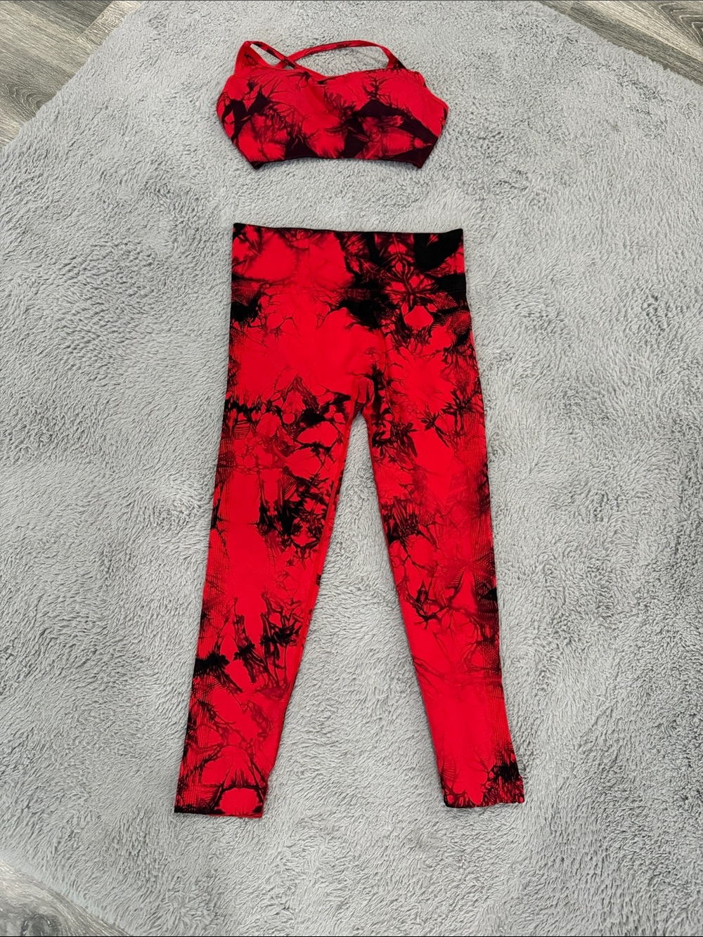 2pc women Red Tie-Dye Active Leggings - Stretch Performance Bottoms